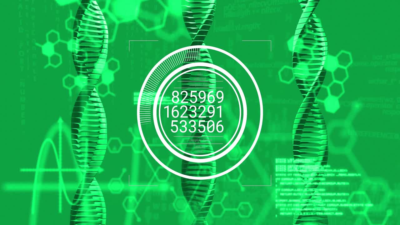 Faint reticle appearing, central HUD sharpening, rings spinning, readouts updating, analyzing DNA