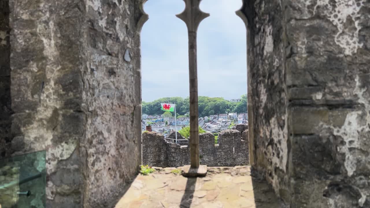 Wales Flag View from Oystermouth Castle Window Swansea