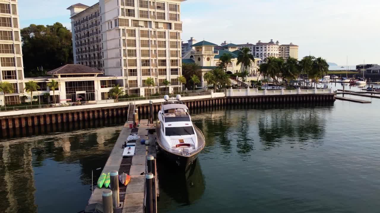 Orbit drone shot of yacht