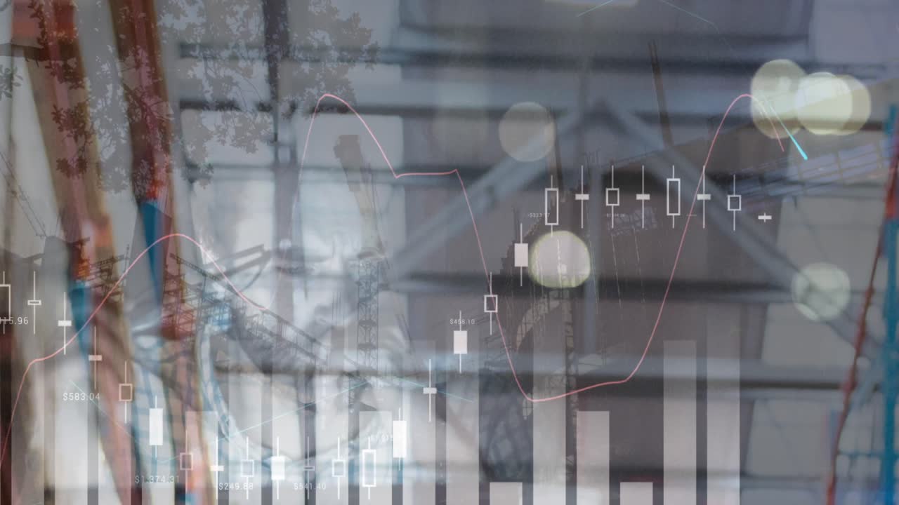 Animation af behandling af finansielle data over træt mand ved computer