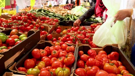 persona seleccionando tomates en el mercado de la reina victoria