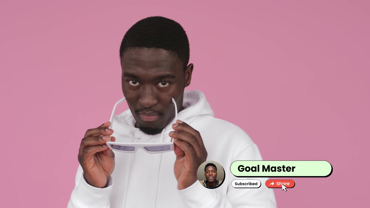 Young Black Man Lowers Sunglasses and Smiles with Social Media Call to Action