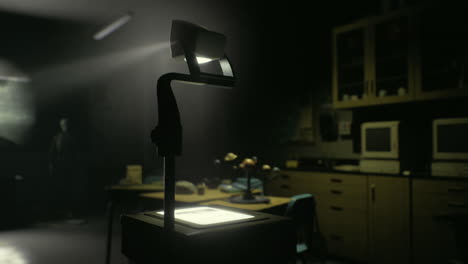 old classroom with an overhead projector ready for presentation