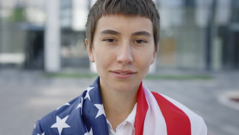 portrait of a person with american flag