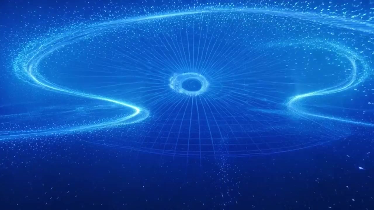Abstract Blue Light Particles Forming a Glowing Digital Vortex
