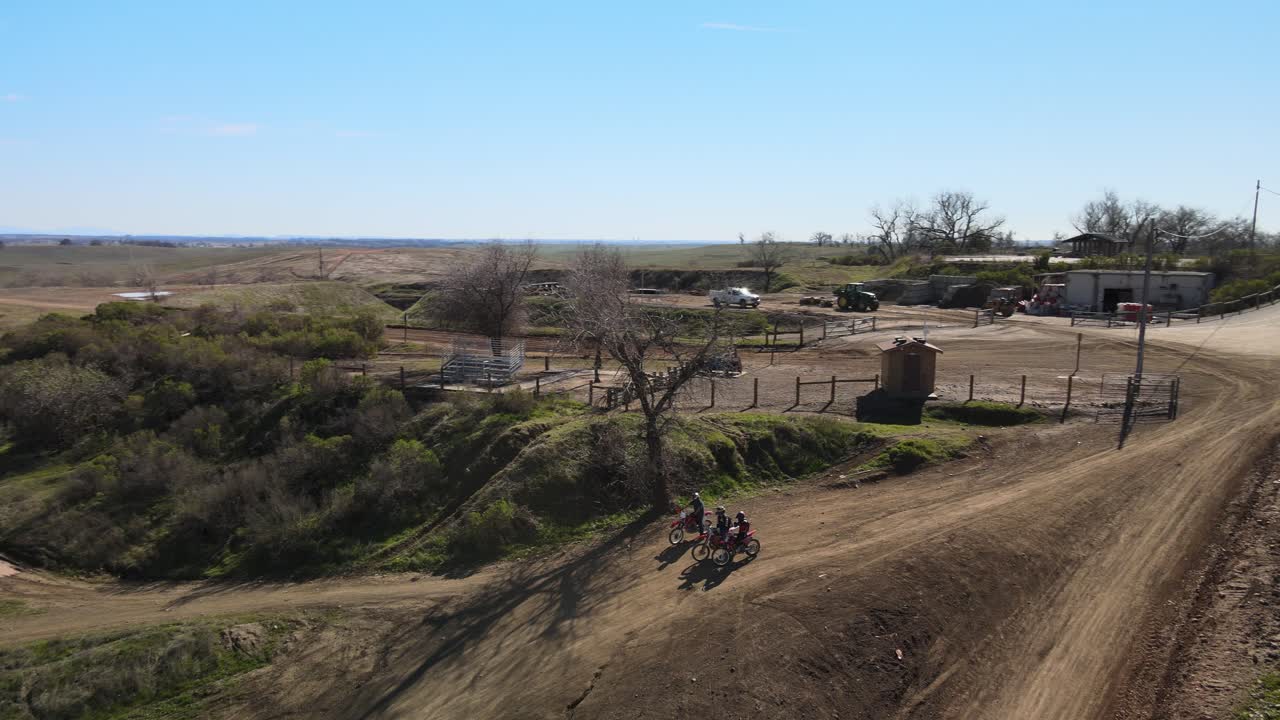 Aerial View of Motocross Riders on a Dirt Track