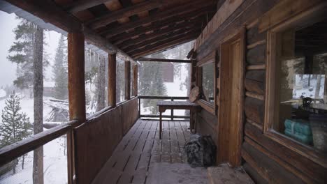 Outside-porch-of-a-cabin-on-a-snowy-day