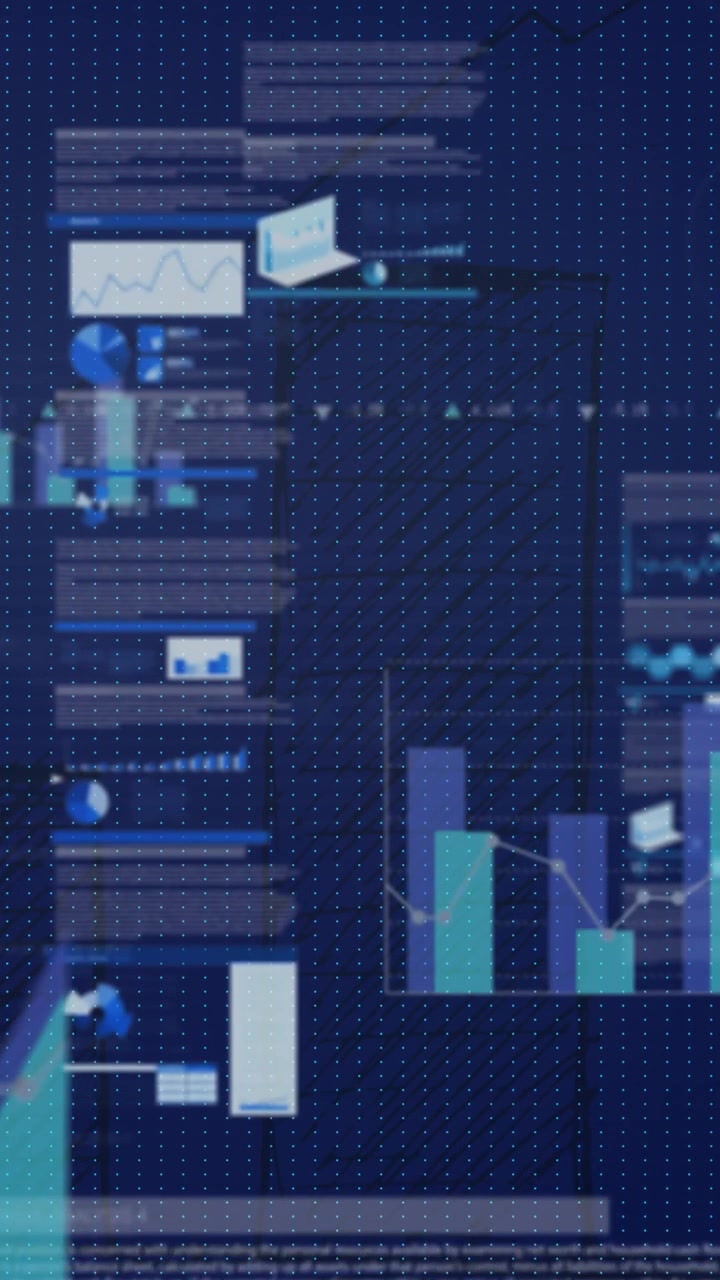 Animasjon av databehandling og diagrammer over en by
