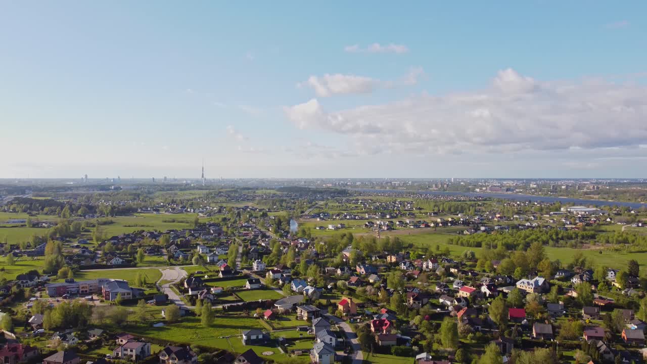 Katlakalns Village and River Daugava: Spring Aerial View with Local Roads