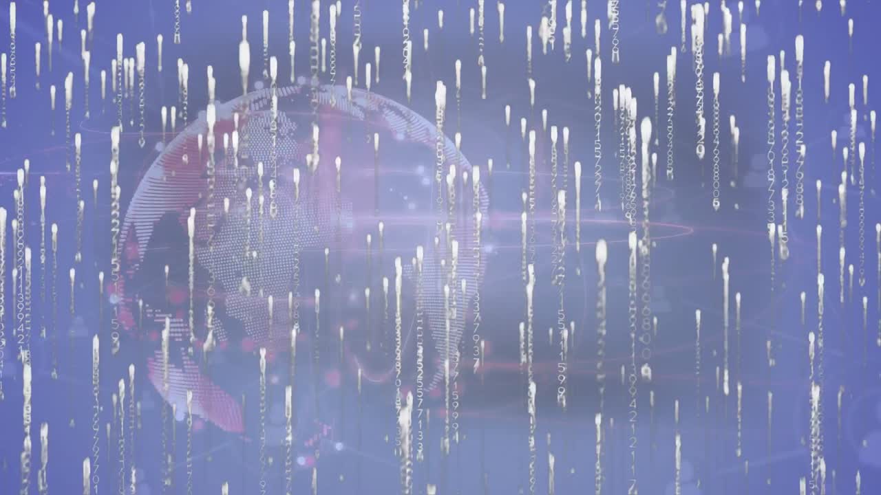 파란색 배경 위에 지구를 가진 데이터 처리의 애니메이션