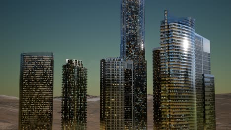 City-Skyscrapers-at-Night-in-Desert