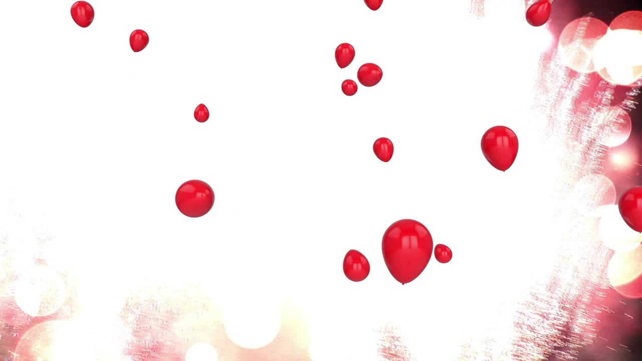 Outlined countdown numerals counting down as spark triggers balloons rising revealing festive 2015