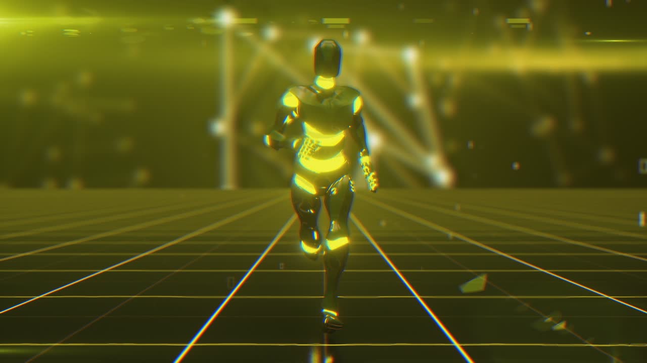 사이버 크 로이 미래의 도시 풍경에서 달리고 있습니다.