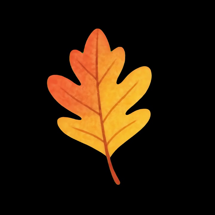 Animated Watercolor Oak Leaf Swaying on Black Background