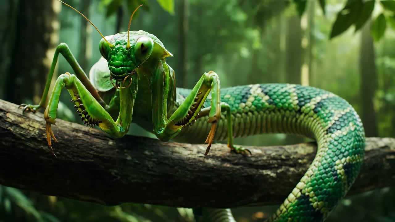 Mantis Snake Hybrid Creature in Forest