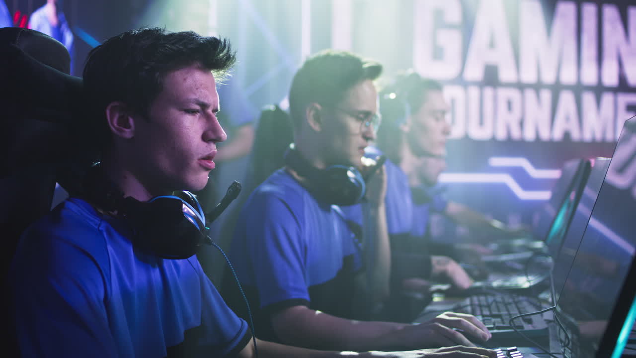 Esports gaming tournament with focused players
