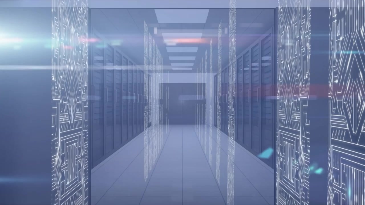 Animazione di circuito stampato su sala server