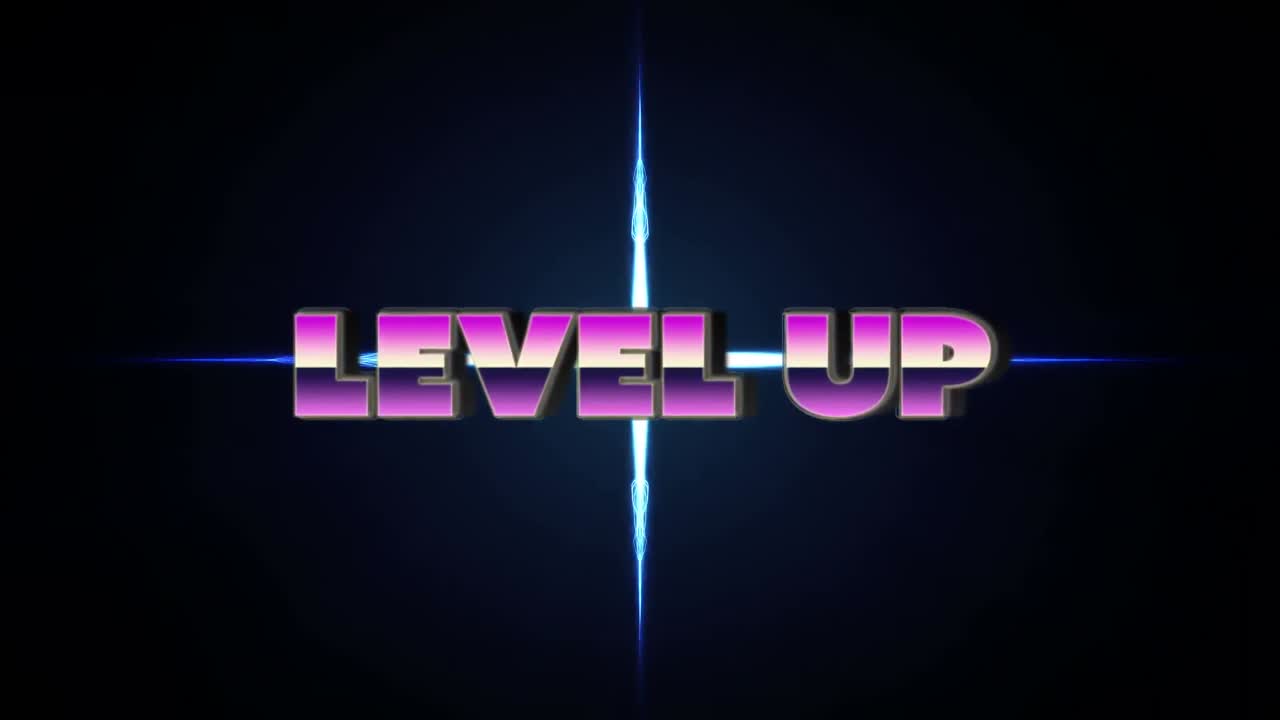 animación de texto y formas de nivel en fondo negro