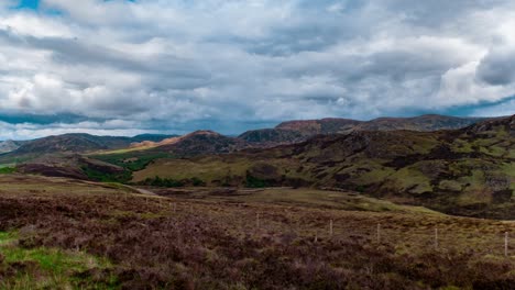 Cinematic-timelapse-of-scottish-highlands-sunset-during-golden-hour