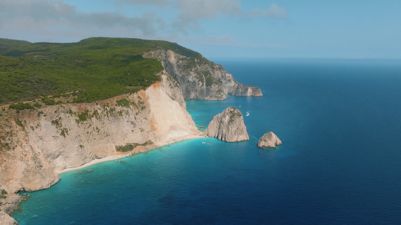 Aerial view of a beautiful coastal landscape with turquoise water and cliffs