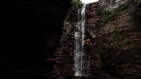 drone video entering of buracão waterfall in chapada diamantina, bahia, brazil