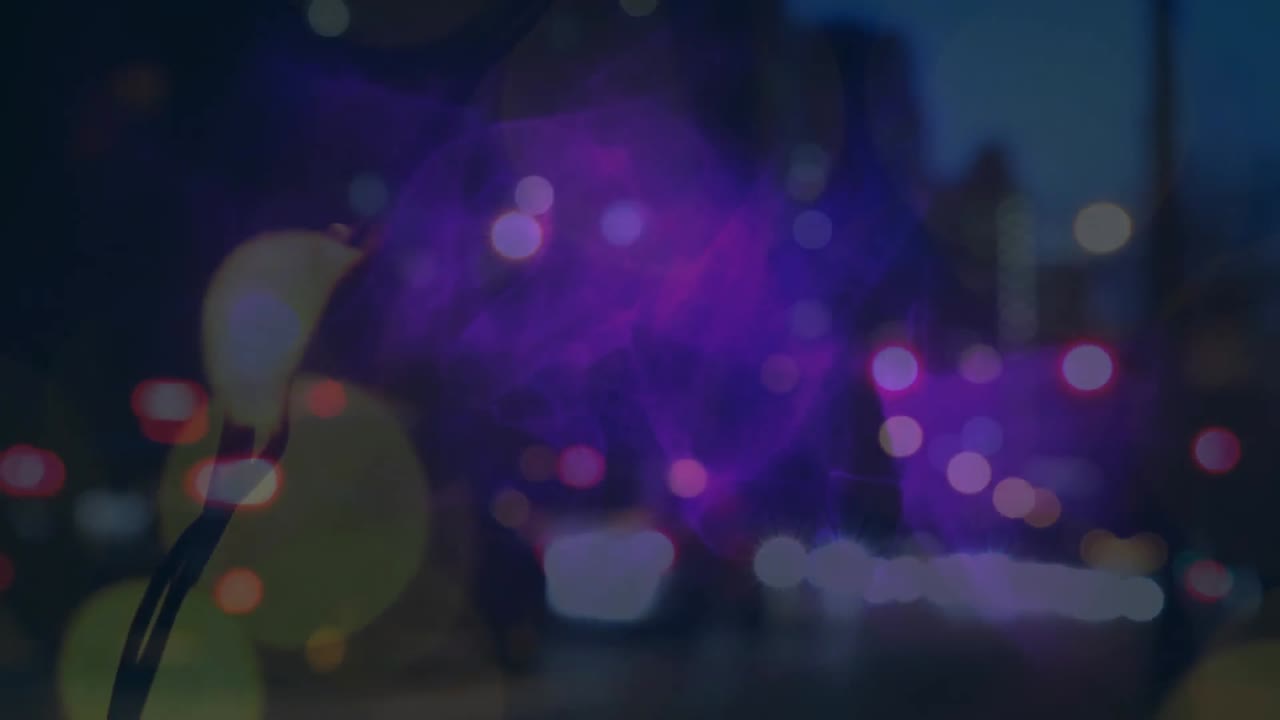 animación de formas sobre el paisaje urbano por la noche