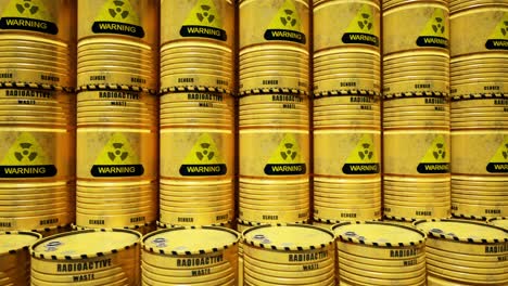 dump of yellow and black barrels with nuclear radioactive waste. danger of radiation contamination of industrial containers. 3d animation