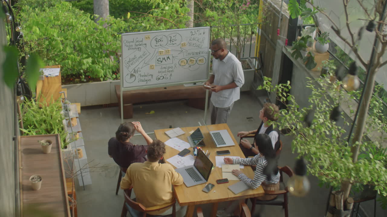 Business meeting with a whiteboard presentation