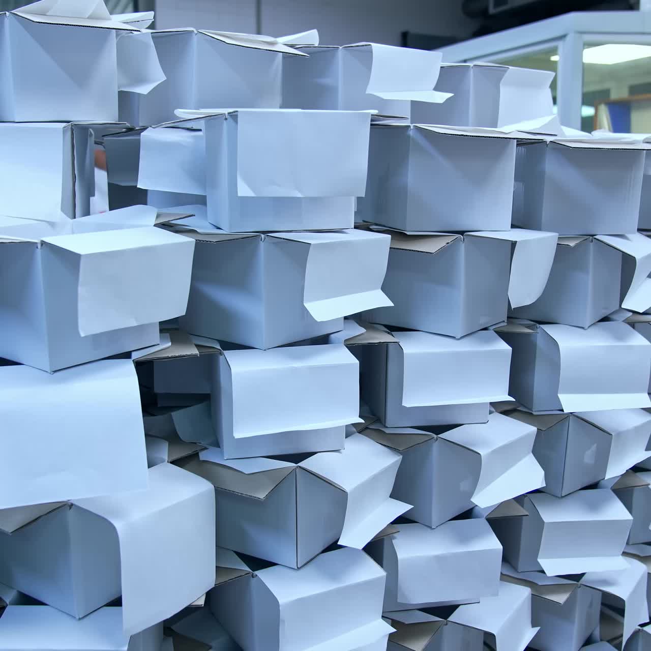 Many empty milk cartons. Many packages for dairy products