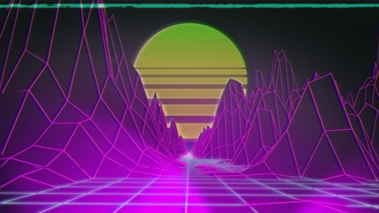 animación de focos rosados giratorios y mapa topográfico de las montañas