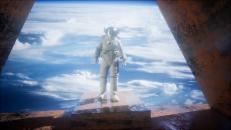 astronauta en la estación de observatorio espacial cerca de la tierra