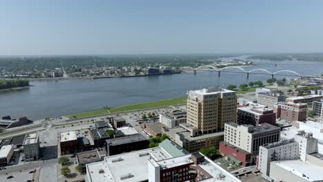 downtown davenport, iowa with drone video moving left to right close up