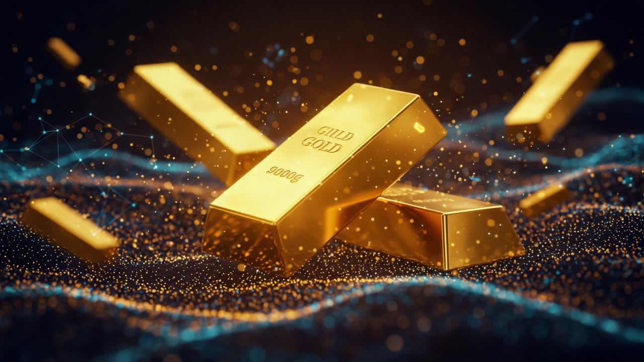 A Glimmering Showcase of Gold Bars Amidst a Sparkling Digital Background, Highlighting the Timeless Value and Allure of Precious Metals in Modern Finance