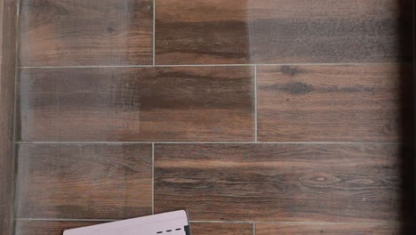 Mopping a wood-look tile floor