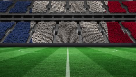 animation of french flag on empty football pitch in sports stadium