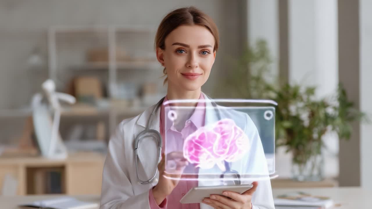 Un professionista medico utilizza tecnologie avanzate per visualizzare l'attività cerebrale, dimostrando l'innovazione nel settore sanitario e l'importanza della comprensione della salute neurologica