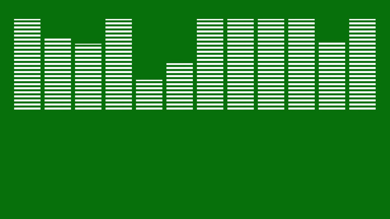 Barre animate bianche dell'equalizzatore di frequenza audio su sfondo verde