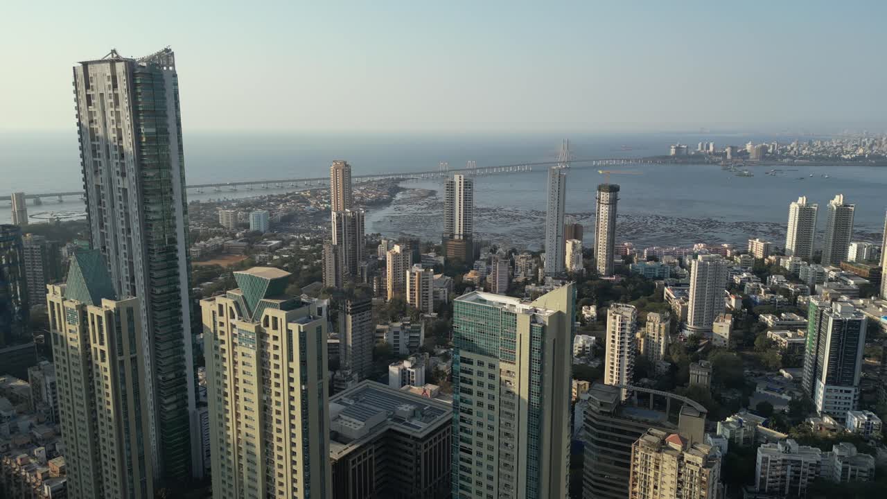 Worli Sea Link And Taller Towers 360 degree pan View 4K Cinematic Drone Footage