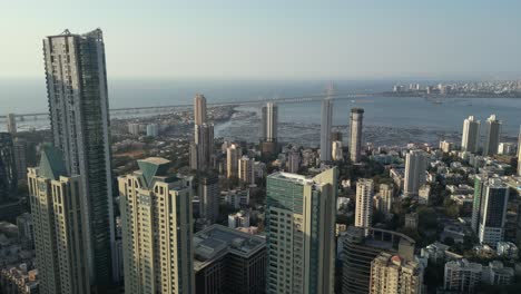 worli sea link and taller towers 360 degree pan view 4k cinematic drone footage