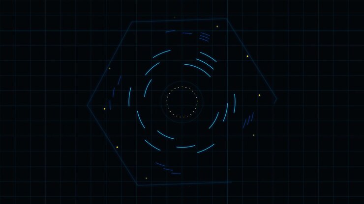 Abstract Digital HUD Interface with Rotating Geometric Elements