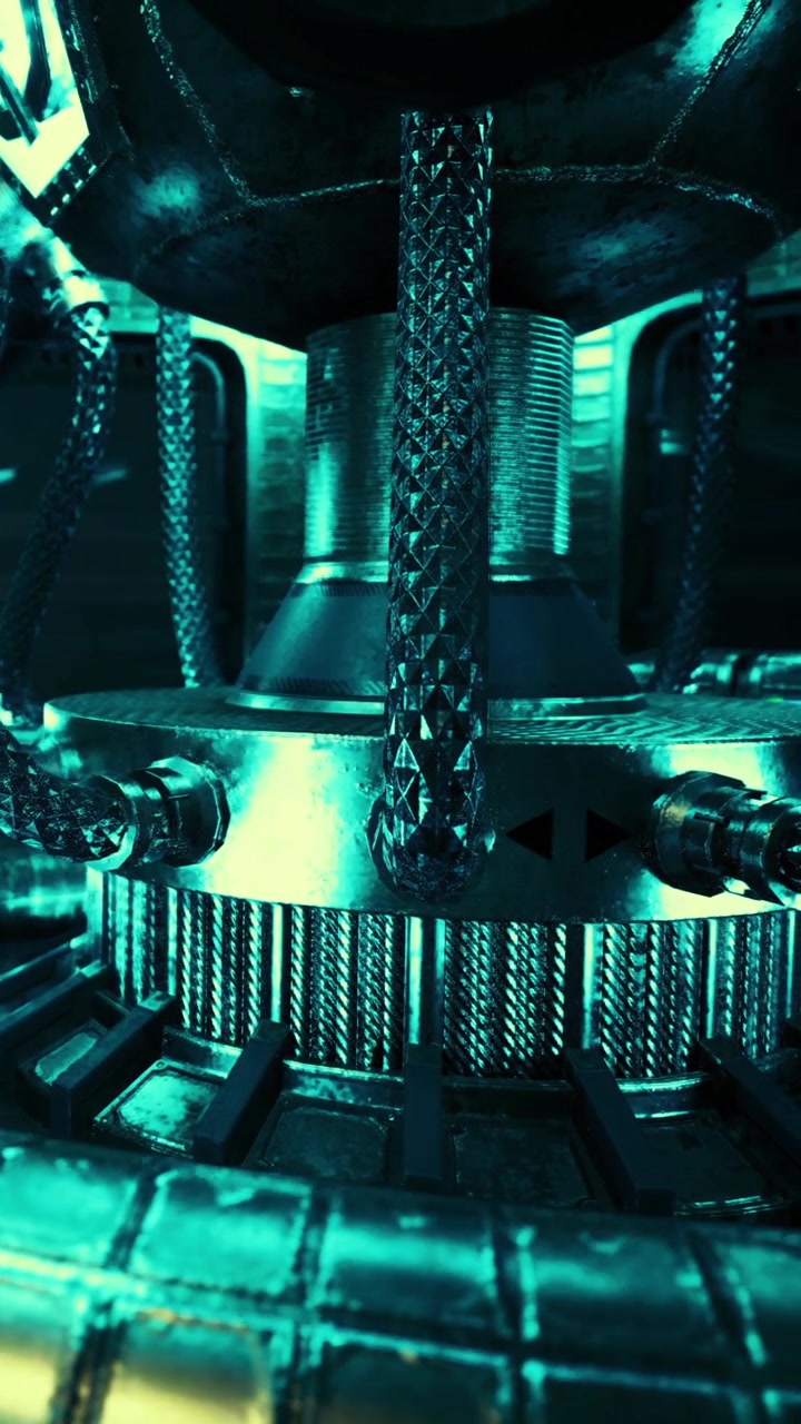 Detailed view of mechanical equipment with intricate parts and lighting effects