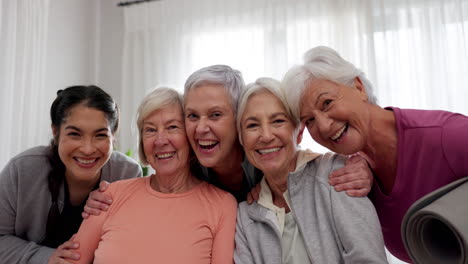 Yoga-class-teacher,-face-and-senior-happy-people