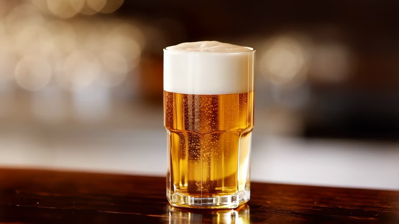 술집 카운터 에 있는 맥주 한 잔