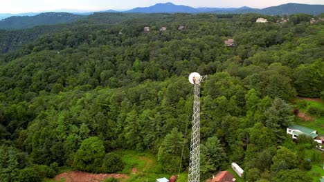 communications tower aerial with grandfather mountain nc, north carolina in the background