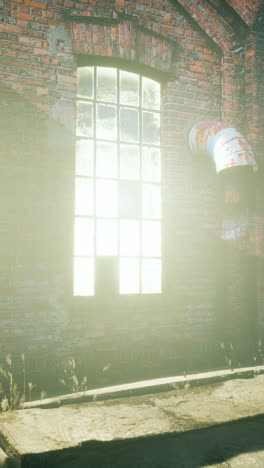 sunlight streaming through a window in an old brick building