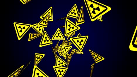 el peligro nuclear, el peligro de radiación, los símbolos de peligro, la animación, la representación, el fondo, el bucle