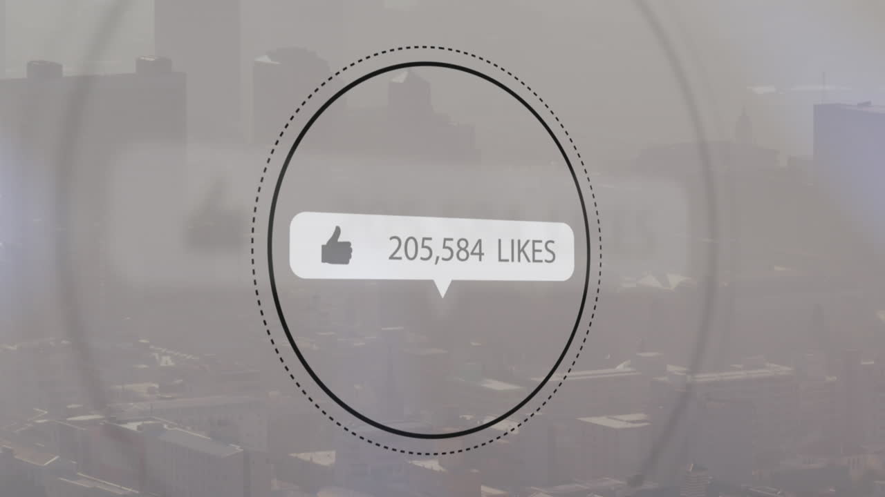 소셜 미디어 아이콘의 애니메이션과 도시 풍경에 대한 데이터 처리