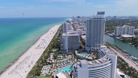 aerial establisher iconic buildings at miami beach in florida, luxurious city development
