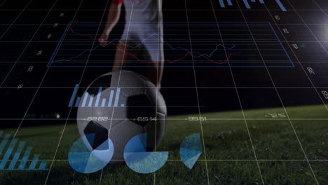 Soccer-player-with-ball-over-financial-data-and-graph-animation