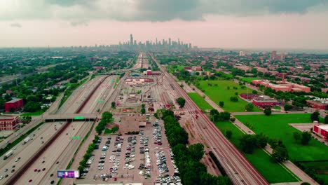 incredible aerial of downtown chicago from south side